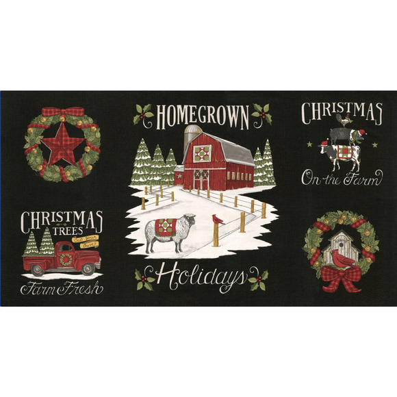 Homegrown Holidays Farm Christmas Fabric Quilt Panel, Deb Strain MODA #19940-14 - Picture 1 of 2